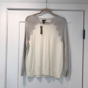 White & Grey Scalloped Lightweight JCrew Sweater